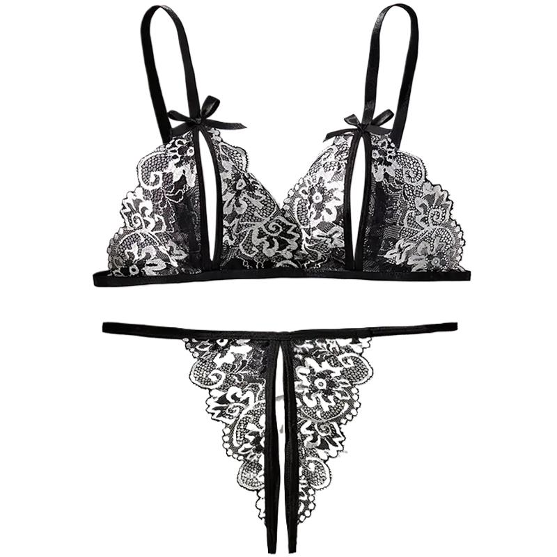 Black Hot Crotchless Sexy Wome - Lace Bralette Set 评论和价格