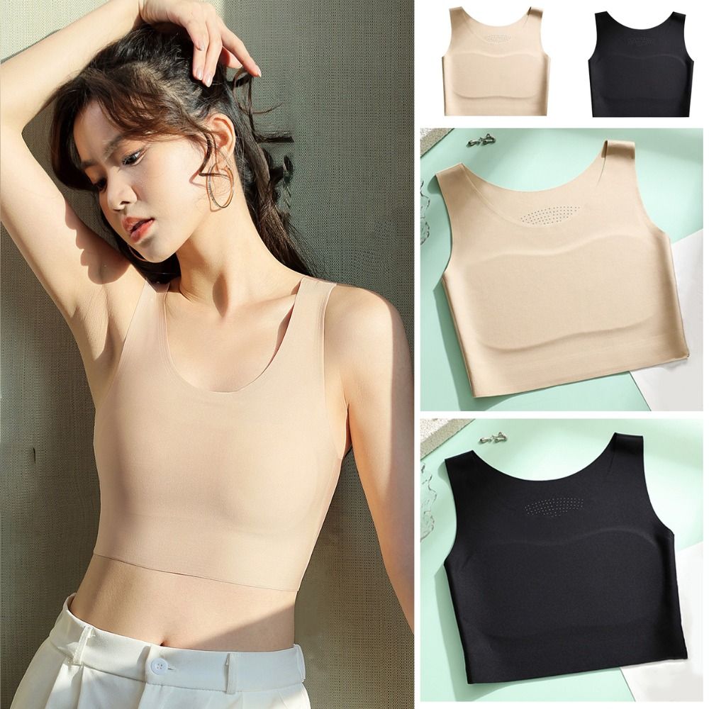 Women Ice Silk Seamless Wirele - Plunge Bra Push Up 评论和价格