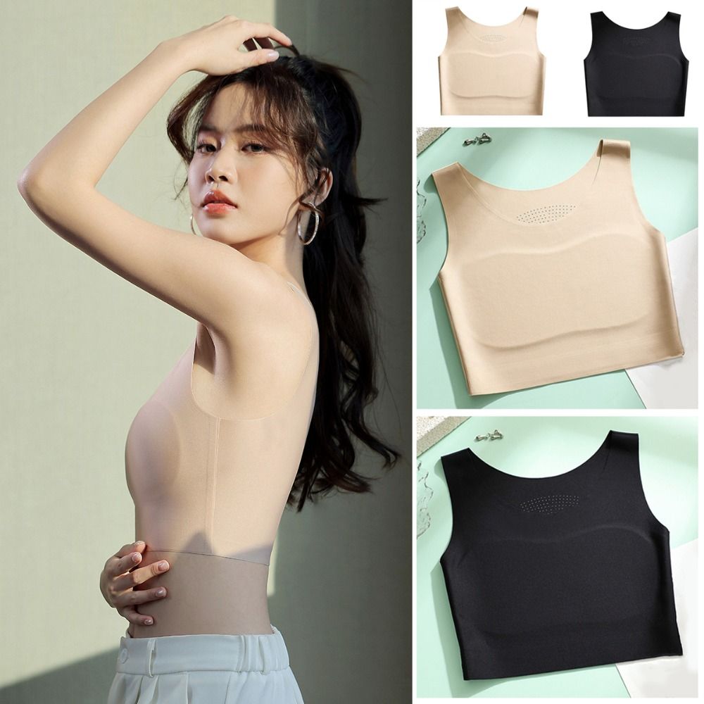 Women Ice Silk Seamless Wirele - Plunge Bra Push Up 评论和价格