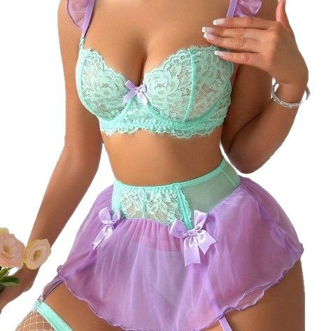 Women Sexy Lace Erotic Set Bow - Lace Bralette Set 评论和价格